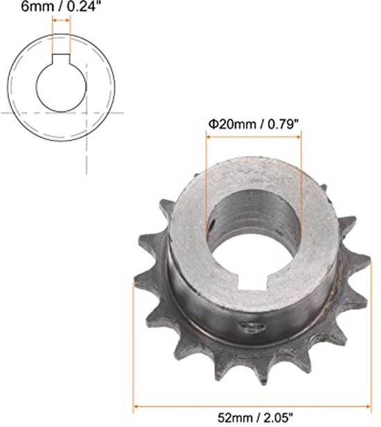 06B Roller Chain Wheel, 16T Partition, 3/8 inch, 20mm Bore , A3 Carbon Steel