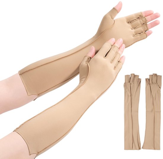 1 paar compressie artrose handschoenen voor mannen en vrouwen, lange vingerloze handschoenen, comfortabele compressiehandschoenen, reuma handschoenen voor artritis, pijnverlichting en warmte (huid)