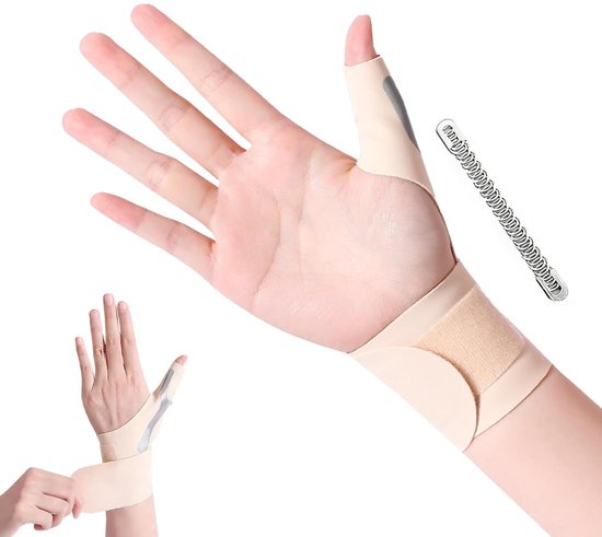 1 paar duimsteun met verstelbare ondersteuning, duimsteun rechts en links, verlichting van tenosynovitis, carpaal tunnel en gewrichtspijn, zacht, elastisch, ademend (beige, M)