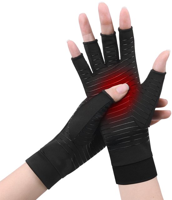 1 paar Koperen artritis handschoenen, Compressie Artritis Handschoenen Vingerloze Handschoenen voor Pijnverlichting, Gaming Typen, Werk en Warmte (L)