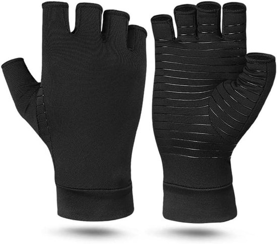 1 paar koperen compressie artritis handschoenen voor dames en heren, vingerloze handschoen hand polsondersteuning voor carpaal tunnel, artritis, RSI, peesontsteking, handpijn (M)