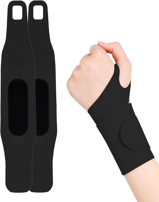 1 paar polsbandages, lichte polsbandage rechts en links, ademende handbandage pols, zwarte polsbandage voor sport, gym, kantoorwerk en 's nachts