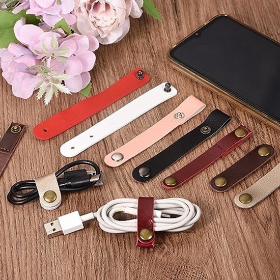 10 stuks Leren Kabelbinders Leren Kabel Organizer Kabel Clips Hoofdtelefoon Kabelbeheer voor Kabel Draad 63x16mm Bruin