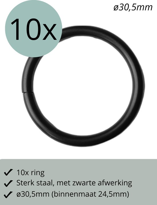 10x O-ring Zwart metaal - 30,5mm (binnenmaat 24,5mm) / Metalen Ring - Ijzeren Ring - hondriem ring - fournituren van Rosti Mepal