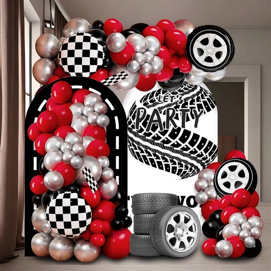 111 Pcs Racing Balloon Set, Black Red Silver Car Party Decoration Items, Children's Birthday Decoration Items, Racing - ShopVlot