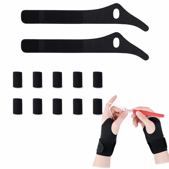 12-delige Set Artritis Handschoenen, Duimbrace Rechts, Duimbrace Links, Gewrichtssteun voor Haakliefhebbers, Breiers, Kunstenaars voor Haken, Breien, Naaien (Zwart)