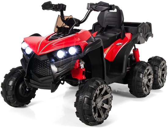 12V Elektrisch Kindervoertuig - 6 Wielen, 4 Aandrijving Kinderquad op Batterijen, Achterbak, LED-Verlichting, Muziek, Rood van Merkloos