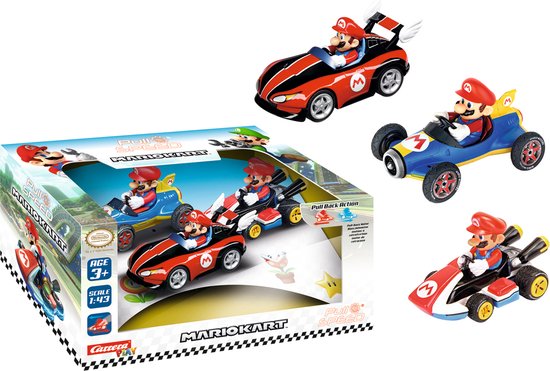 1:43 Carrera P&S Mario Kart - Mario 3Pack - Pull-Back Terugtrekauto van Carrera