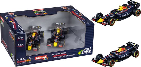 1:43 Carrera Red Bull Racing Formule 1 - Max Verstappen No.1 & Sergio Perez No.11 - Red Bull Oracle - Pull-Back Auto - Double Action Set Terugtrekauto van Merkloos