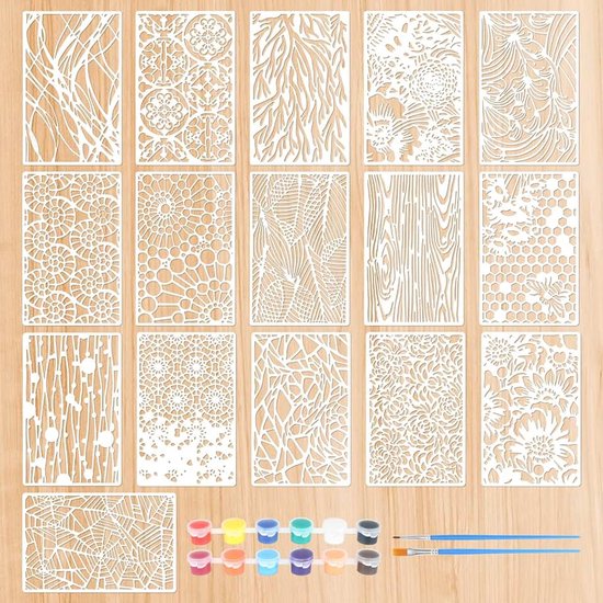 16 stuks, rij planten, themasjablonen, textielvormgeving, herbruikbare tekening, schildersjablonen, laagsjablonen voor scrapbooking, vloer, meubels
