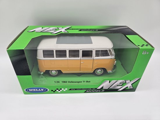 1963 Volkswagen - T1 NEX bus - VW geel en wit modelauto - Welly - schaal 1:24 = 16 cm - in originele doos van Merkloos