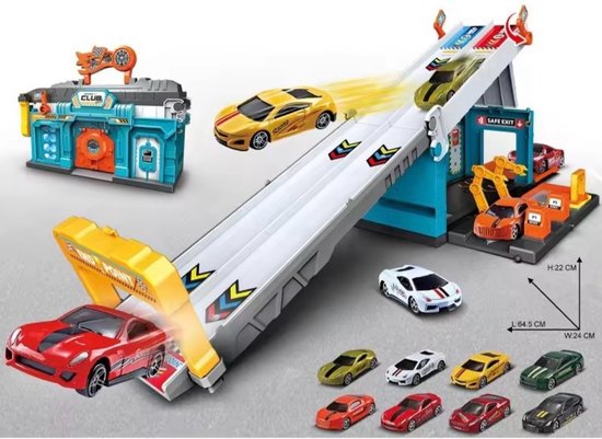 2-in-1 Racebaanset – Speelmat, Racebaan en Opslagdoos – Inclusief 2 Metalen Auto's – Educatief Speelgoed voor Jongens en Meisjes vanaf 3 Jaar van Merkloos