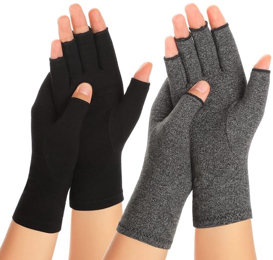 2 paar artritis compressiehandschoenen voor dames en heren, carpaal tunnel pijnverlichting, vingerloos voor typen en dagelijks werk
