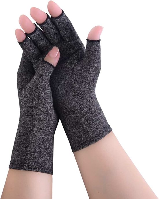 2 paar artritis-handschoenen, artrose-handschoenen, compressie handschoenen, vingerloze handschoenen voor pijnverlichting, gaming, typen en warmte voor mannen en vrouwen (Grijs-1 paar, Large)