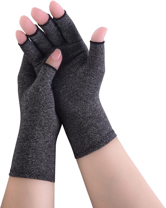 2 paar artritis-handschoenen, artrose-handschoenen, compressie handschoenen, vingerloze handschoenen voor pijnverlichting, gaming, typen en warmte voor mannen en vrouwen (Grijs-1 paar, Medium)