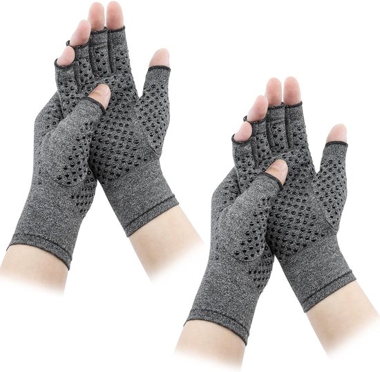 2 paar artritishandschoenen, compressiehandschoenen, zorgen voor warmte en compressie om genezing te bevorderen, vingerloos ontwerp, pijn verlichten van reumatoïde artritis en carpaal tunnel (L)
