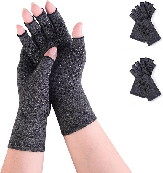 2 paar artrose handschoenen vingerloze compressiehandschoenen voor werk slapen sport, bieden grip en warmte voor de vingers, Antislip, S