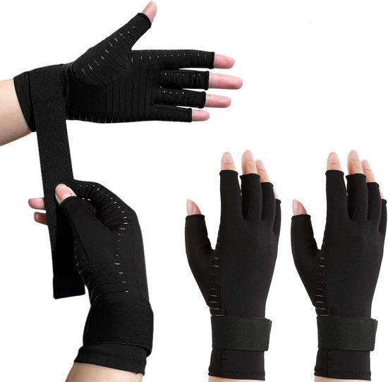 2 paar polssteun artrose handschoenen koper compressiehandschoenen artritis winter, wrist wrap peesontsteking Raynaud syndroom (L - XL)
