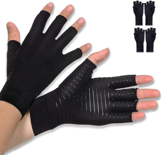 2 paar vingerloze artritis handschoenen artrose compressie handschoenen voor warmte handen verlichting van pijn bij reumatoïden carpaal tunnel peesontsteking voor gaming typen mannen en vrouwen (2 paar, S)
