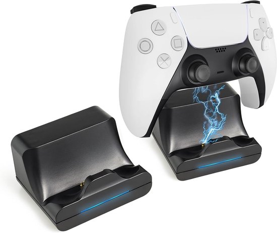 2-Pack Wandmontage Oplaadstation voor PS5 DualSense Controller, Gamepad Oplader met 1m USB Type-C Kabel, Overbelastingsbeveiliging, Geschikt voor PlayStation 5 en Gaming Accessoires