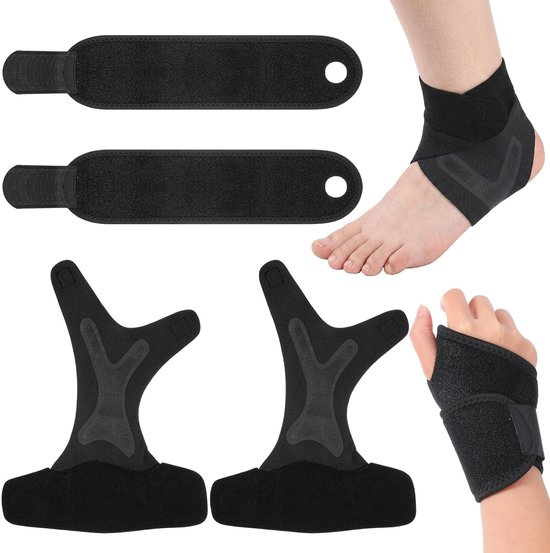 2 polsbandages en 1 paar enkelbanden voor kinderen, verstelbare ultradunne en ademende steunen voor fitness, dagelijks gebruik