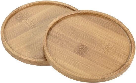 2 Stuks Bloempot Onderzetters, 13cm Buitendiameter Bamboe, Ronde Bloemen Druppelbak voor Binnengebruik
