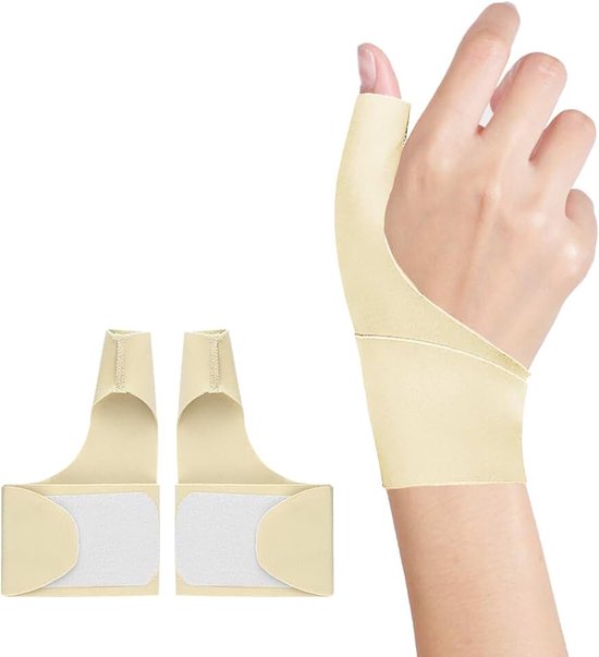 2 stuks duimspalken rechts links elastische bandage voor rizoartrose handbandage links ademend licht voor carpaal tunnel, duimpijn en ongevallen peesontsteking en verstuikingen (beige)