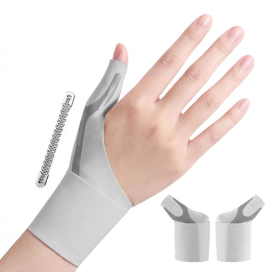 2 stuks, elastische duim-polsspalk, compressiehuls voor dames en heren, voor lichte artritis, pijnverlichting, protector (S, grijs)