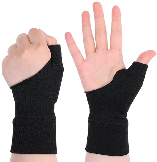 2 stuks pols en duimsteun, duim-polsartritis handschoenen voor vrouwen, compressiehandschoenen met gelkussen elastisch voor artritis, gewrichtspijn, peesontsteking, verstuiking, sport (zwart, S)