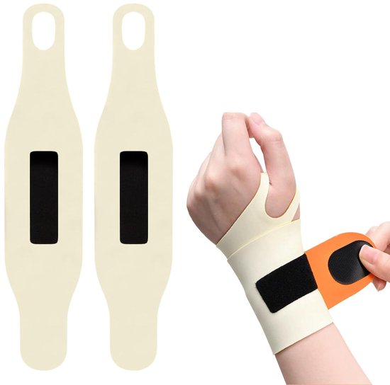 2 stuks polsbandages, polssteun, handbandage, pols, peesschedeontsteking, bandage rechts handbandage links voor sport en huishoudelijk werk (beige)