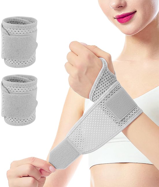 2 stuks polsbandages, verstelbare polssteun met opbergtas, grijze peesschedeontstekingsbandage, geschikt voor polsverstuikingen, peesschedeontsteking of sport