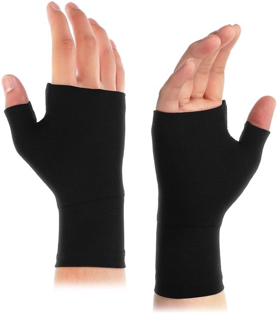 2 stuks polssteun, compressie, polsbandage, duimspalk, duimsteun, ademend, voor sport, training, bescherming voor dames en heren, L, zwart
