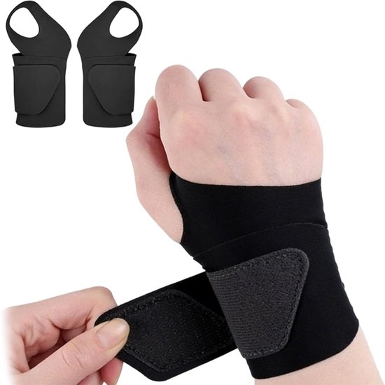 2 stuks polssteun, ultradun, verstelbaar, ultradun, elastische compressiebandages voor fitness, gewichtheffen, linker- en rechterhand, zwart