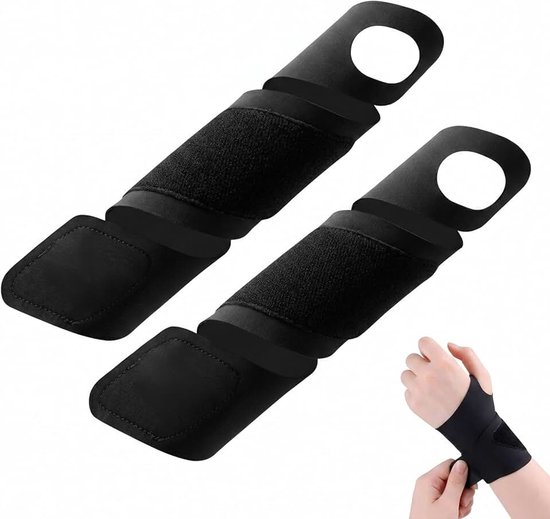 2 stuks polssteun voor sport en dagelijks gebruik, verstelbare polsbandages ter ondersteuning bij carpaal tunnel en peesontsteking, polsbandage voor fitness en gym, zwart