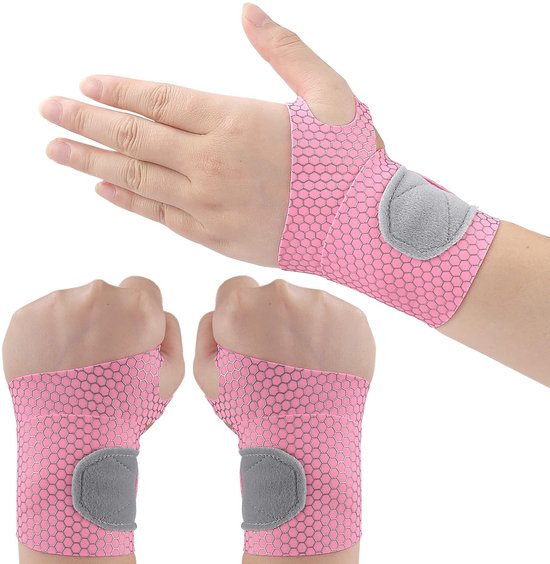 2 stuks ultradunne polsbandage en compressiebandages, elastische, verstelbare carpaal tunnelondersteuning voor sportieve fitness (roze)