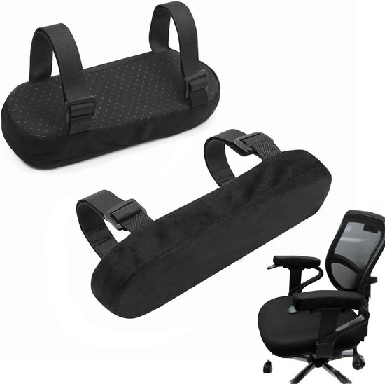 2 x stofdichte armleuninghoezen, comfortabele armleuningkussens, traagschuim vulling, antislip pads voor kantoor- en gamestoelen, ideaal voor extra ondersteuning en bescherming.