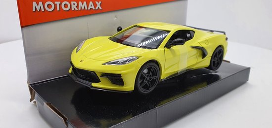 2020 Corvette Stingray C8 (Geel) (20 cm) 1/24 Motor Max - Modelauto - Schaalmodel - Model auto - Miniatuurautos - Miniatuur auto van Motor Max