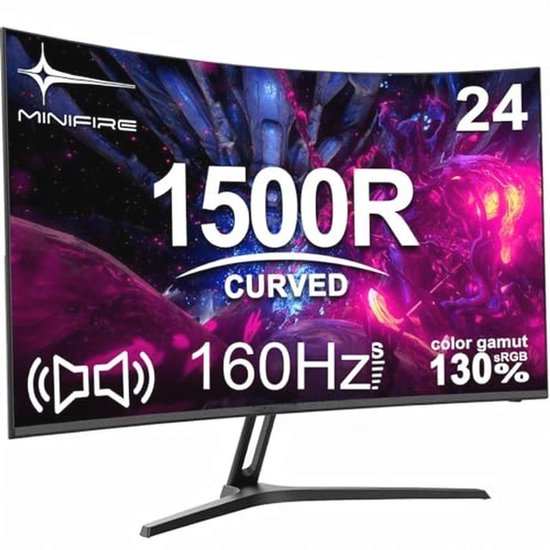24 inch Curved Gaming Monitor - 160 Hz, 1Ms, FHD 1080P, sRGB110%, VESA-compatibel van Merkloos