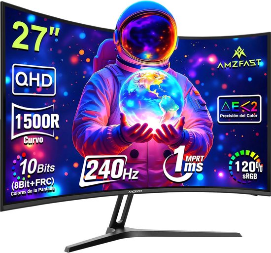27 Inch Gaming Monitor met 240Hz en QHD - Gebogen Scherm, Snelle Reactietijd, en Adaptive Sync