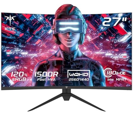 27 inch gebogen gaming monitor met 180 Hz | QHD 2560 x 1440 | 1ms VA 1500R van Merkloos