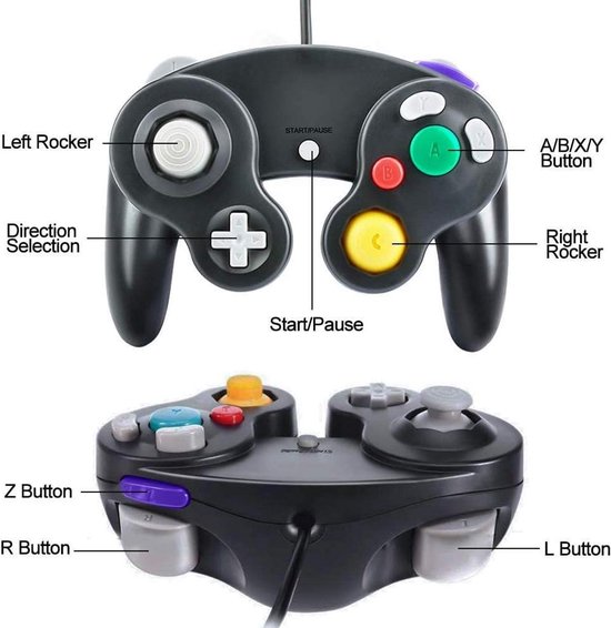 2x Bedrade Gamecube Controller Set - Compatibel met GameCube, Wii U, Wii, en PC - Zwart van Merkloos