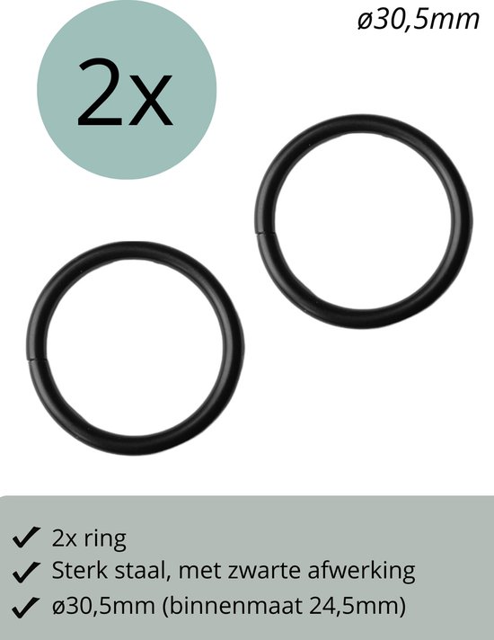 2x O-ring Zwart metaal - 30,5mm (binnenmaat 24,5mm) / Metalen Ring - Ijzeren Ring - hondriem ring - fournituren van Ratoindustrial.com