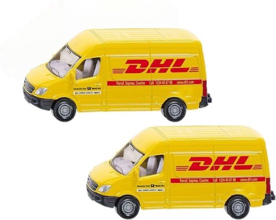 2x stuks siku DHL bezorg busje modelauto 8 cm - Mercedes speelgoed auto/wagen van Siku