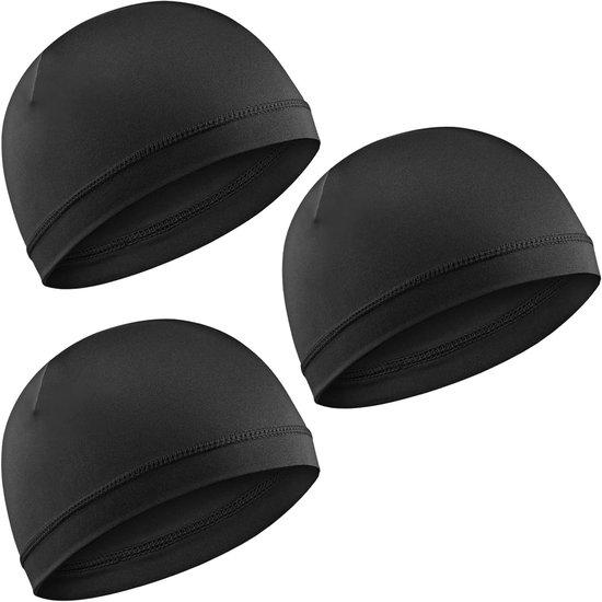 3-delig set Beanie Hoeden voor Mannen en Vrouwen - Lichtgewicht en Ademend - Zwart - One size - Vochtafvoerend - Stretchy. van LEVENS Essential