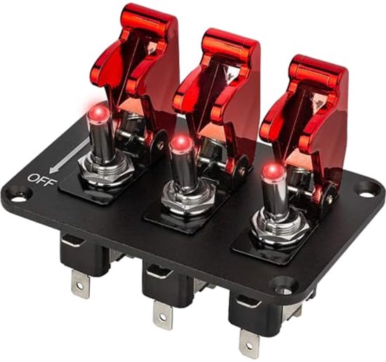 3 Tuimelschakelaars 12V voor Racewagens - Koolstofvezel, Rood en Blauw