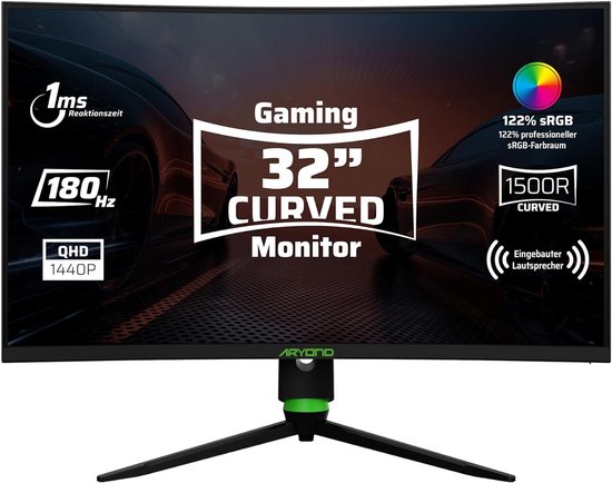 32 inch Gebogen QHD Gaming Monitor - 180Hz, 1ms Reactietijd, HDR 10, FreeSync/G-Sync Compatibel van Merkloos