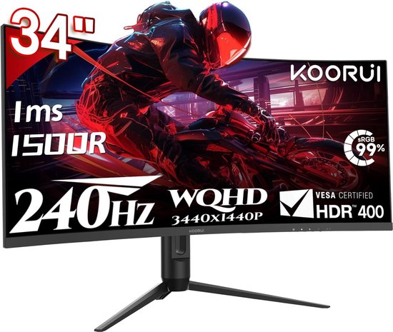 34 Inch Ultrawide Curved Gaming Monitor 240Hz WQHD 3440x1440 HDR 1500R