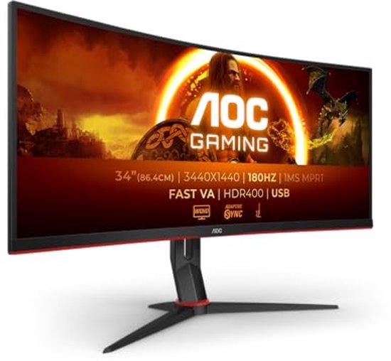 34 inch WQHD Curved Gaming Monitor - 180 Hz, 1ms, FreeSync Premium van Merkloos