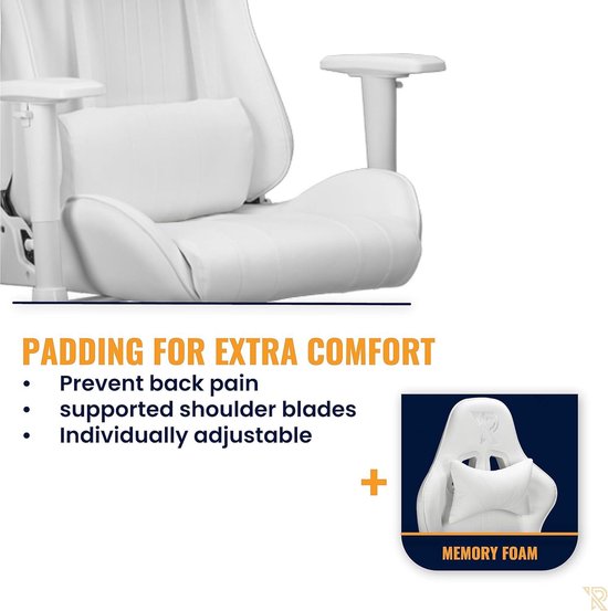 360° Bureaustoel Verstelbare Armleuningen Verstelbare Rugleuning Ergonomische Gaming Chair - Wit Gaming chair van Merkloos