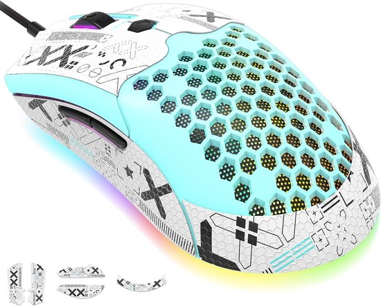 383 PRO M5 Ultralight Bedrade Gaming Muis, Lichtgewicht Honingraat Shell, Pixart PAW3325, 6 Verstelbare DPI 12000, 26 RGB Ademhaling Backlit Muizen, 65g, USB Optisch Model O Muizen voor